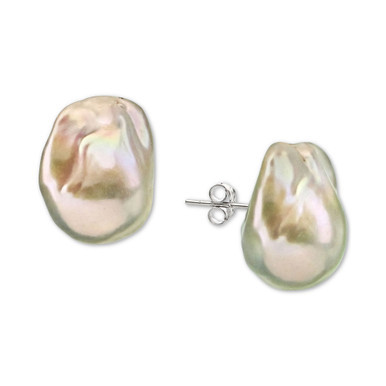 Baroque Cultured Freshwater Pearl (15-17mm) Stud Earrings in Sterling Silver
