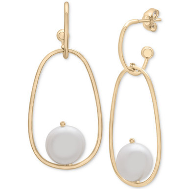 Cultured Freshwater Pearl (11x12mm) Drop Earrings in 14k Gold-Plated Sterling Silver