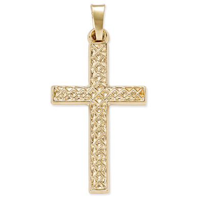 Patterned Square Cross Pendant in 14k Yellow Gold