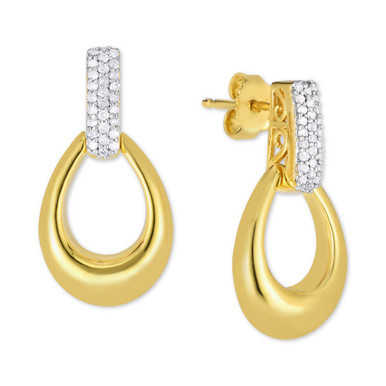Diamond Doorknocker Drop Earrings (1/4 ct. t.w.) in 14k Gold-Plated Sterling Silver & Rhodium