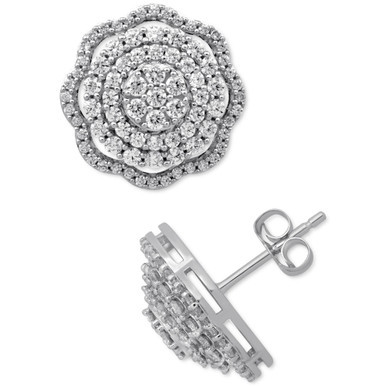 Diamond Cluster Scalloped Stud Earrings (1 ct. t.w.) in 10k White Gold