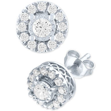 Lab Grown Diamond Cluster Stud Earrings (1/2 ct. t.w.) in Sterling Silver