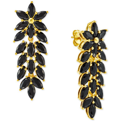 Onyx Leaf Drop Earrings in 14k Gold-Plated Sterling Silver