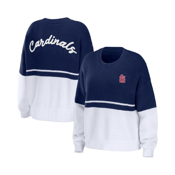 Women's Navy, White St. Louis Cardinals Chunky Pullover Sweatshirt