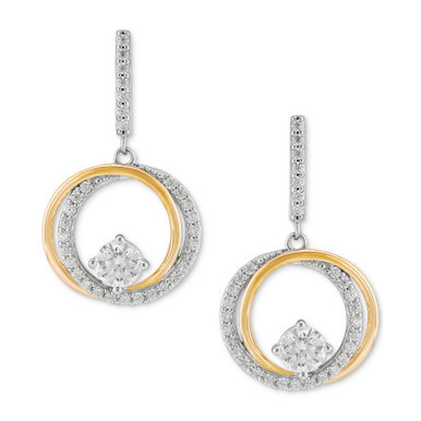 Cubic Zirconia Circle Drop Earrings in Sterling Silver & 14k Gold-Plate