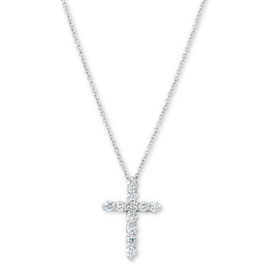Diamond Cross Pendant Necklace (1/2 ct. t.w.) in 14k White Gold, 16" + 2" Extender