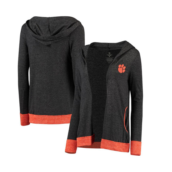 Women's Charcoal Clemson Tigers Steeplechase Open Hooded Tri-Blend Cardigan