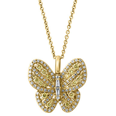 EFFY® Yellow Diamond (1/3 ct. t.w.) & White Diamond (1/3 ct. t.w.) Butterfly 18" Pendant Necklace in 14k Gold