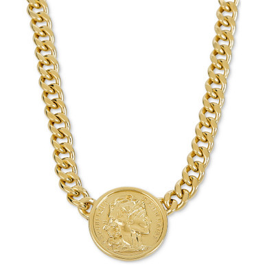 Coin Curb Link 18" Pendant Necklace in 14k Gold-Plated Sterling Silver