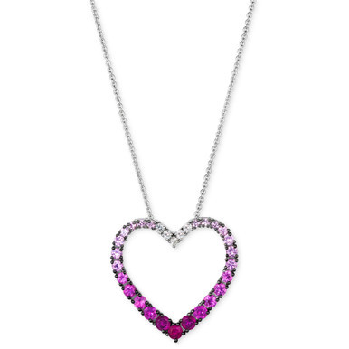 Ombré® Pink Sapphire (1 ct. t.w.) & White Sapphire (1/10 ct. t.w.) Open Heart Pendant Necklace in 14k White Gold, 18" + 2" extender