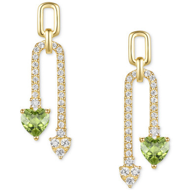 Peridot (1/2 ct. t.w.) & Lab-Created White Sapphire (1/4 ct. t.w.) U-Shaped Drop Earrings in 14k Gold-Plated Sterling Silver