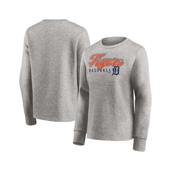 Women's Branded Heathered Gray Detroit Tigers Crew Pullover Sweater
