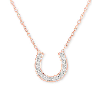 Diamond Horseshoe 18" Pendant Necklace (1/10 ct. t.w.) in 14k Rose Gold-Plated Sterling Silver