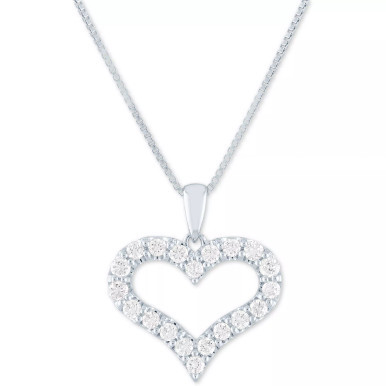 Lab Grown Open Heart 18" Pendant Necklace (1/2 ct. t.w.) in Sterling Silver, 14k Gold-Plated Sterling Silver or 14k Rose Gold-Plated Sterling Silver