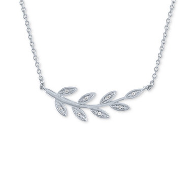 Diamond Accent Olive Branch Pendant Necklace in Sterling Silver, 16" + 2" extender
