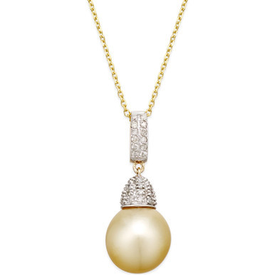 Golden South Sea Pearl (12mm) and Diamond (1/3 ct. t.w.) Pendant Necklace in 14k Gold