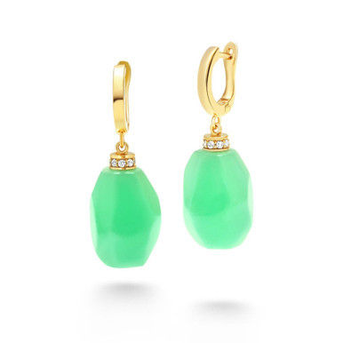 Dyed Green Jade (11mm) & Zircon (1/3 ct. t.w.) Drop Earrings in 14k Yellow Gold-Plated Sterling Silver