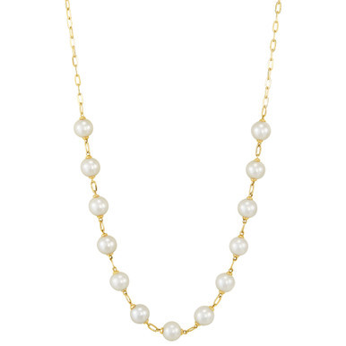 Cultured Freshwater Pearl (6 - 6-1/2mm) 18" Collar Necklace in 14k Gold