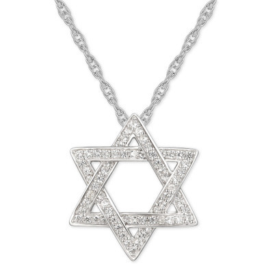Cubic Zirconia Star of David 18" Pendant Necklace in Sterling Silver