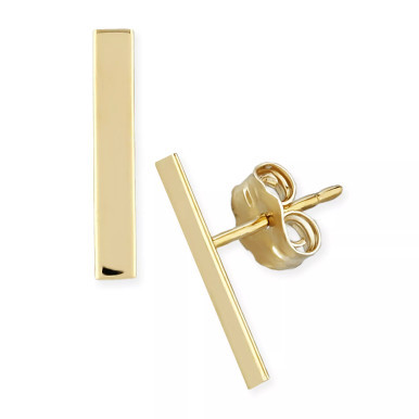 Flat Bar Stud Earrings Set in 14k Yellow or Rose Gold