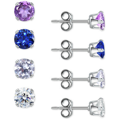 4-Pc. Set Multicolor Cubic Zirconia Stud Earrings in Sterling Silver, Created for Macy's