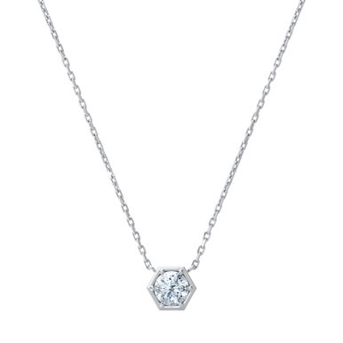 Diamond Honeycomb Solitaire Pendant Necklace (1/2 ct. t.w.) in 14k White or Yellow Gold, 16" + 2" extender