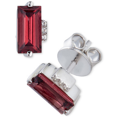 Rhodolite Garnet (2 ct. t.w.) & White Topaz Accent Stud Earrings in Stering Silver