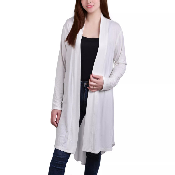 Women's Long Sleeve Knit Cardigan with Chiffon Back