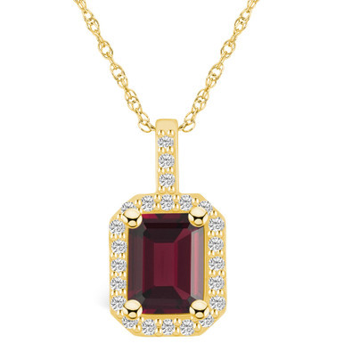 Garnet (2 Ct. T.W.) and Diamond (1/4 Ct. T.W.) Halo Pendant Necklace in 14K Yellow Gold