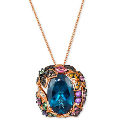 Multi-Gemstone (7 ct. t.w.) & Nude Diamond (1/10 ct. t.w.) Floral 20" Adjustable Pendant Necklace in 14k Rose Gold