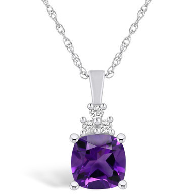 Amethyst (2 Ct. T.W.) and Diamond (1/10 Ct. T.W.) Pendant Necklace in 14K White Gold
