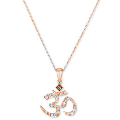 Nude Diamond (1/4 ct. t.w.) & Chocolate Diamond Accent Om Symbol Pendant Necklace in 14k Rose Gold, 18" + 2" extender
