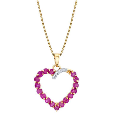 Emerald (1-1/3 ct. t.w.) & Diamond Accent Heart 18" Pendant Necklace in 10k Gold (Also in Ruby)