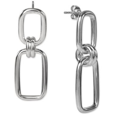 Polished Rectangle Link Drop Earrings in Sterling Silver