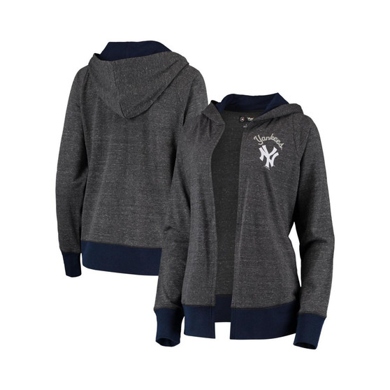 Women's Heathered Charcoal New York Yankees Chalk Talk Tri-Blend Hoodie Cardigan