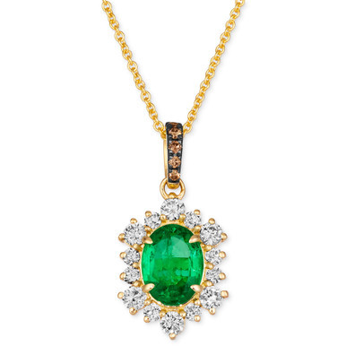 Costa Smeralda Emeralds (7/8 ct. t.w.) & Diamond (1/2 ct. t.w.) Halo Adjustable 20" Pendant Necklace in 14k Gold