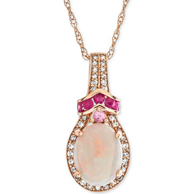 Multi-Gemstone (1-3/8 ct. t.w.) & Diamond (1/6 ct. t.w.) 18" Pendant Necklace in 14k Rose Gold