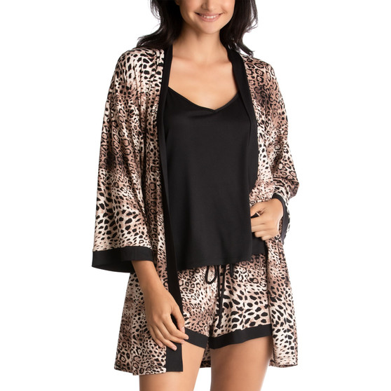 Animal-Print Wrap Robe, Cami & Shorts Set