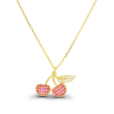 Cubic Zirconia Cherries Necklace (7/8 ct. t.w.) in 14k Gold Over Sterling Silver