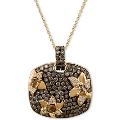 Chocolate Diamond (2-1/4 ct. t.w.) & Vanilla Diamond (1/10 ct. t.w.) Pavé Flower 18" Pendant Necklace in 14k Rose Gold