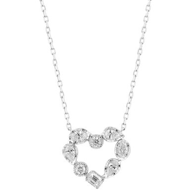 EFFY® Diamond Multi-Cut Heart 18" Pendant Necklace (1/2 ct. t.w.) in 14k White Gold