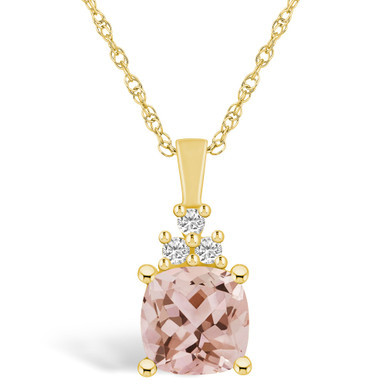 Morganite (2 Ct. T.W.) and Diamond (1/10 Ct. T.W.) Pendant Necklace in 14K Yellow Gold