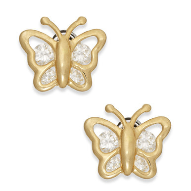 Cubic Zirconia Butterfly Stud Earrings in 10k Gold