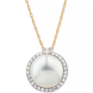 Cultured Freshwater Pearl (8mm) & Diamond (1/10 ct. t.w.) 18" Pendant Necklace in 14k gold or white gold