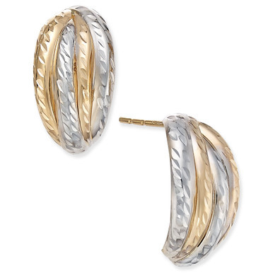 Two-Tone Textured Stud Earrings in 10k Yellow and White Gold