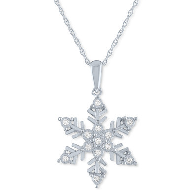Diamond Snowflake 18" Pendant Necklace (1/10 ct. t.w.) in Sterling Silver