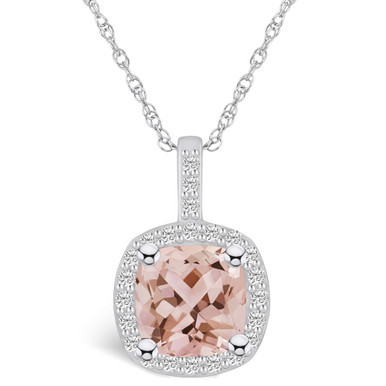 Morganite (2 Ct. T.W.) and Diamond (1/4 Ct. T.W.) Halo Pendant Necklace in 14K White Gold