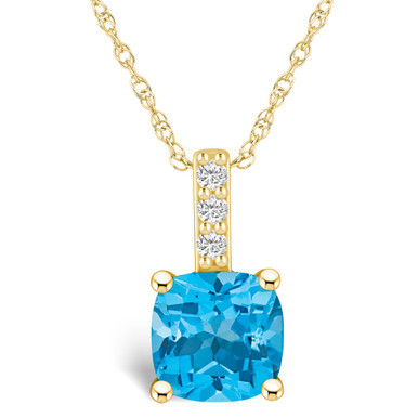 Blue Topaz (2-3/4 Ct. T.W.) and Diamond Accent Pendant Necklace in 14K Yellow Gold