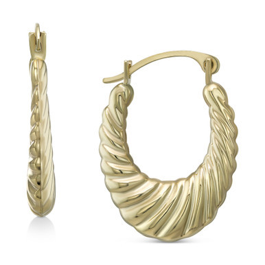 Ribbed Graduated Small Oval Hoop Earrings in 10k Gold, 3/4"