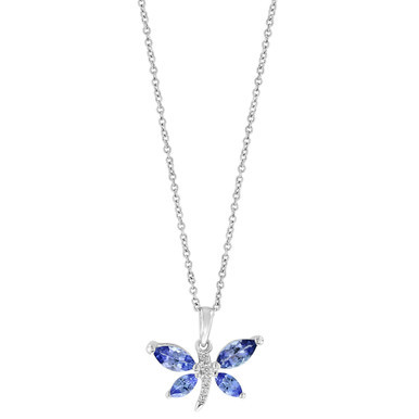EFFY® Tanzanite (7/8 ct. t.w.) & Diamond Accent 18" Dragonfly Pendant Necklace in Sterling Silver
